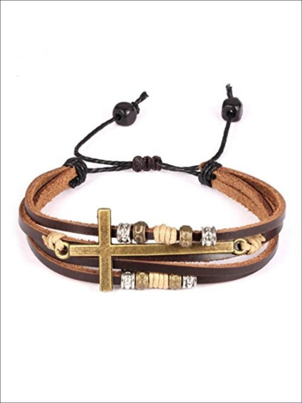 Feraco Cross Wrap Bracelet PU Leather Adjustable Christian Gift